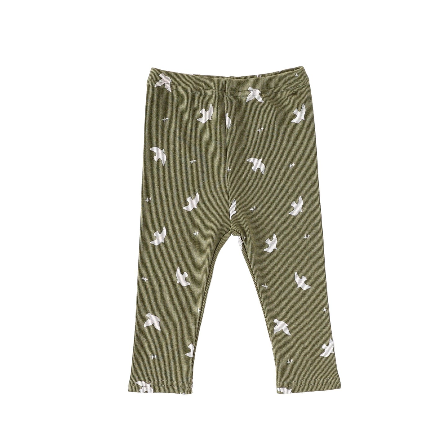 ロンパースセットアップ Army green Pants / 66cm クロワッサン/バードプリント長袖ボディスーツ/ロングパンツ【mh0010737】