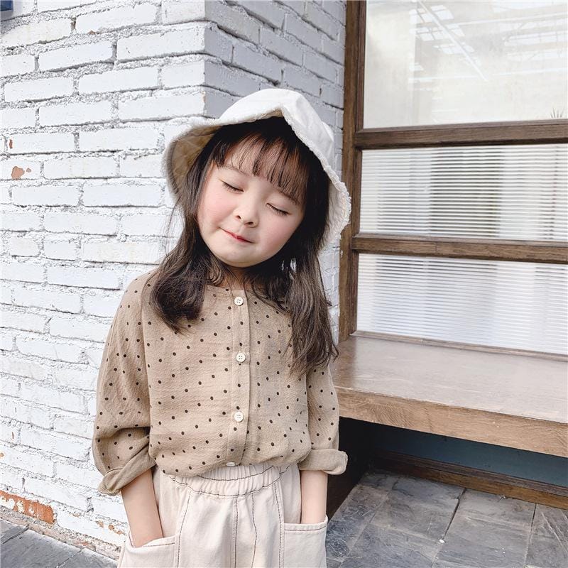 長袖シャツ・ブラウス Auburn / 80cm / 取り寄せ（7〜35日） キッズ 水玉 ドット 長袖 ブラウス シャツ ベージュ ブラウン ガールズ