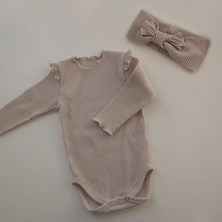長袖ロンパース B romper headband 1 / 66cm ベビー シンプル ベーシック フリル 長袖 ロンパース リボン ヘアバンド ユニセックス 2647A