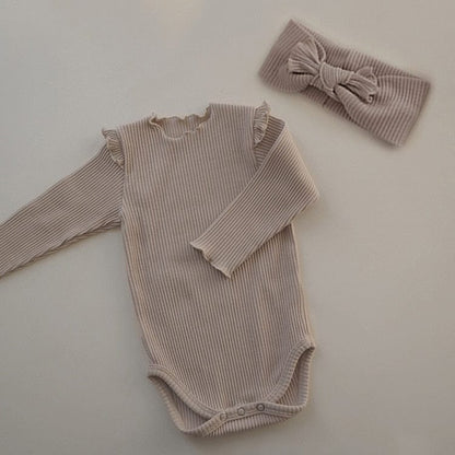 長袖ロンパース B romper headband 1 / 66cm ベビー シンプル ベーシック フリル 長袖 ロンパース リボン ヘアバンド ユニセックス 2647A