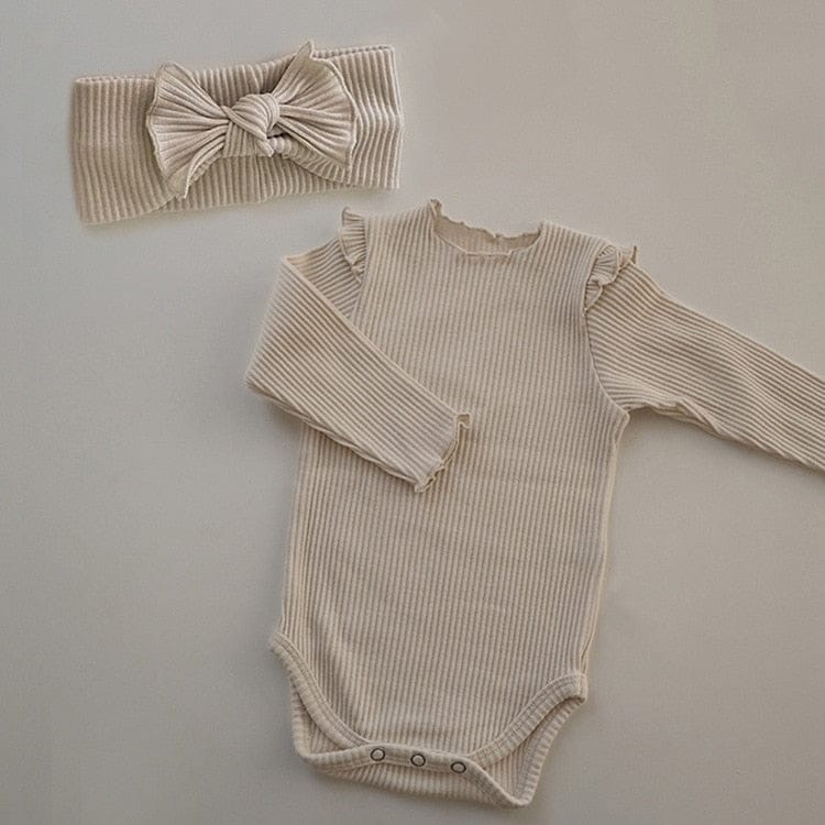 長袖ロンパース B romper headband 2 / 66cm ベビー シンプル ベーシック フリル 長袖 ロンパース リボン ヘアバンド ユニセックス 2647A