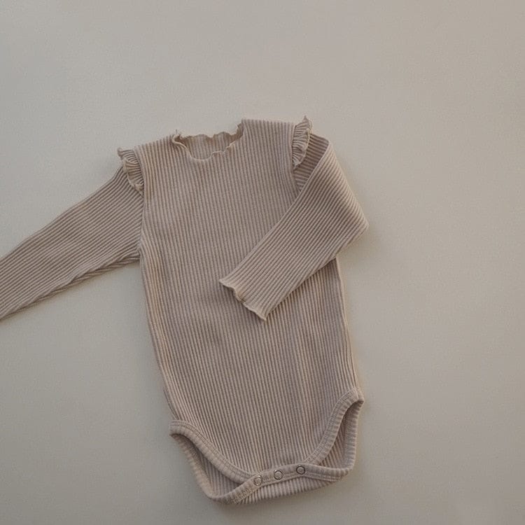 長袖ロンパース B romper Khaki / 66cm ベビー シンプル ベーシック フリル 長袖 ロンパース リボン ヘアバンド ユニセックス 2647A