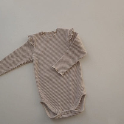 長袖ロンパース B romper Khaki / 66cm ベビー シンプル ベーシック フリル 長袖 ロンパース リボン ヘアバンド ユニセックス 2647A