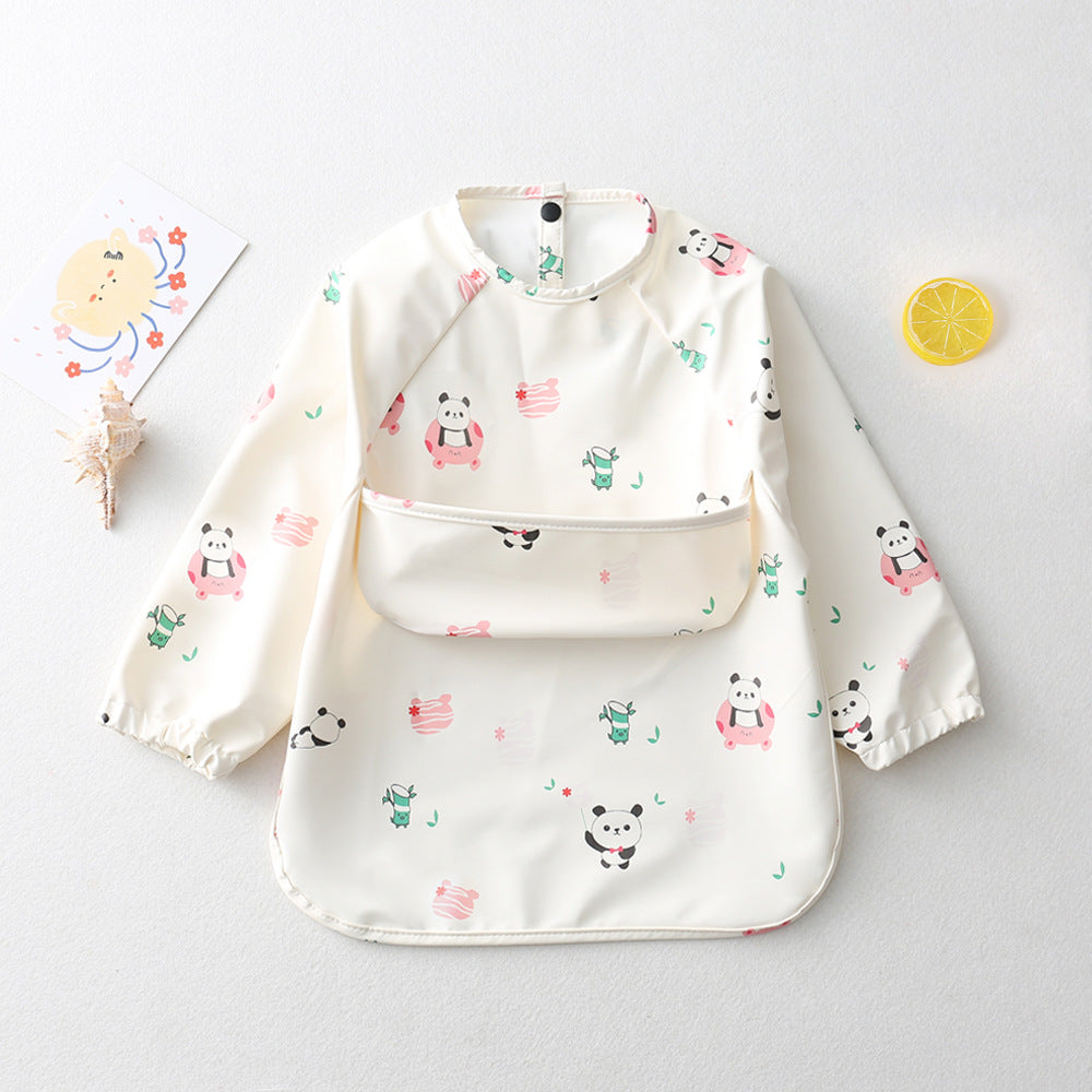 よだれかけ Bamboo forest panda on a white background / S Long Sleeve PU Waterproof Bib 長袖 PU 防水 お食事エプロン【mh0012236】
