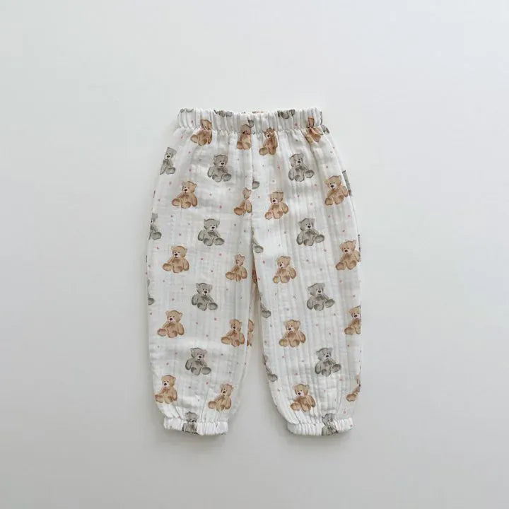 ロングパンツ・スウェットパンツ bear / 12M  80CM キッズパンツ サマーロングパンツ 薄手 ハート/ベアくま/カラフルうさぎ/水玉ドットプリント【mh0005515】