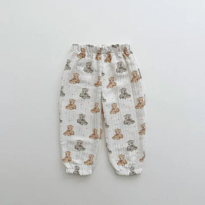 ロングパンツ・スウェットパンツ bear / 12M  80CM キッズパンツ サマーロングパンツ 薄手 ハート/ベアくま/カラフルうさぎ/水玉ドットプリント【mh0005515】