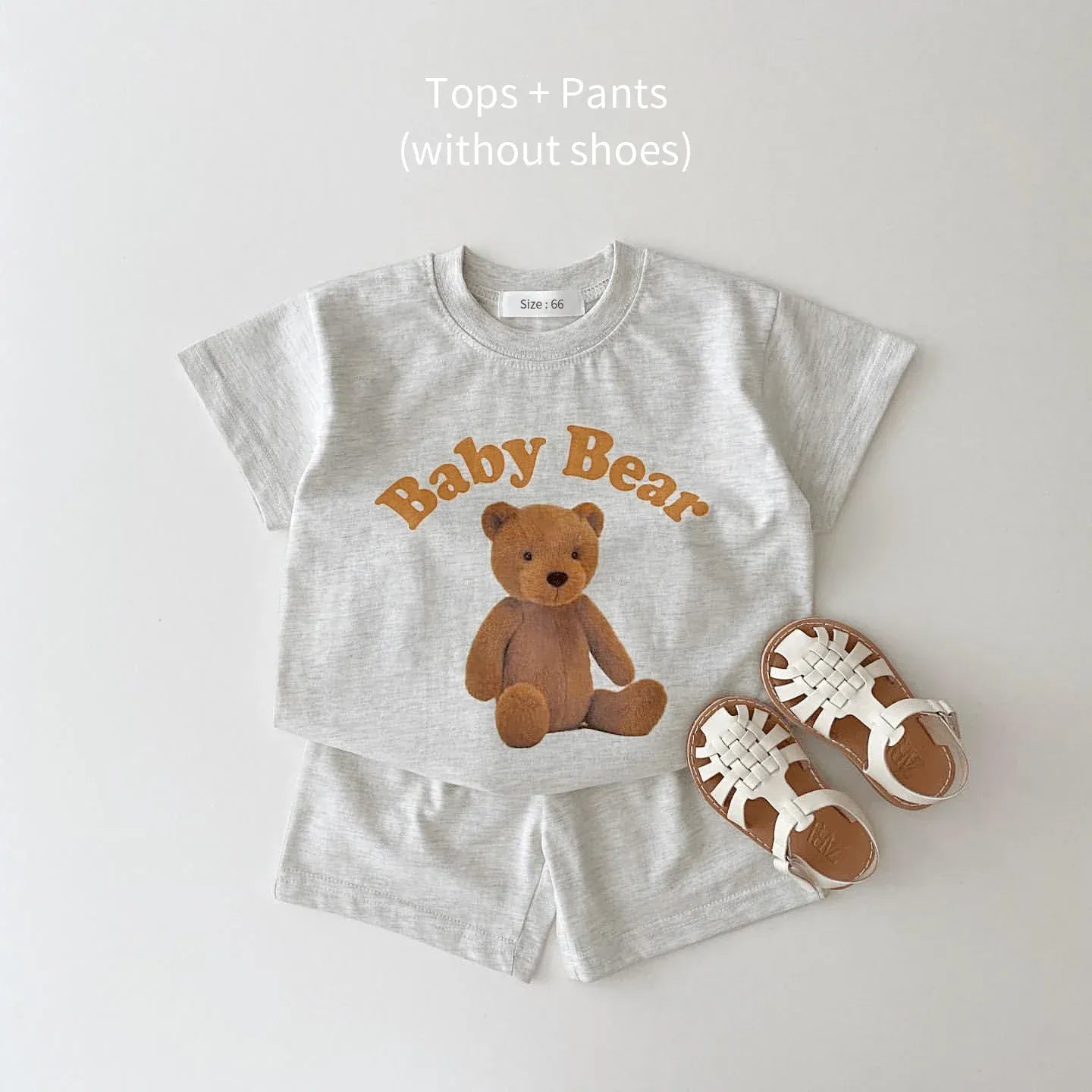 半袖セットアップ Bear / 3-6M 66 ☺︎ ベビーキッズセットアップ 2点セット 半袖プリントTシャツ+ショートパンツ ベアくまラビットぬいぐるみアニマル