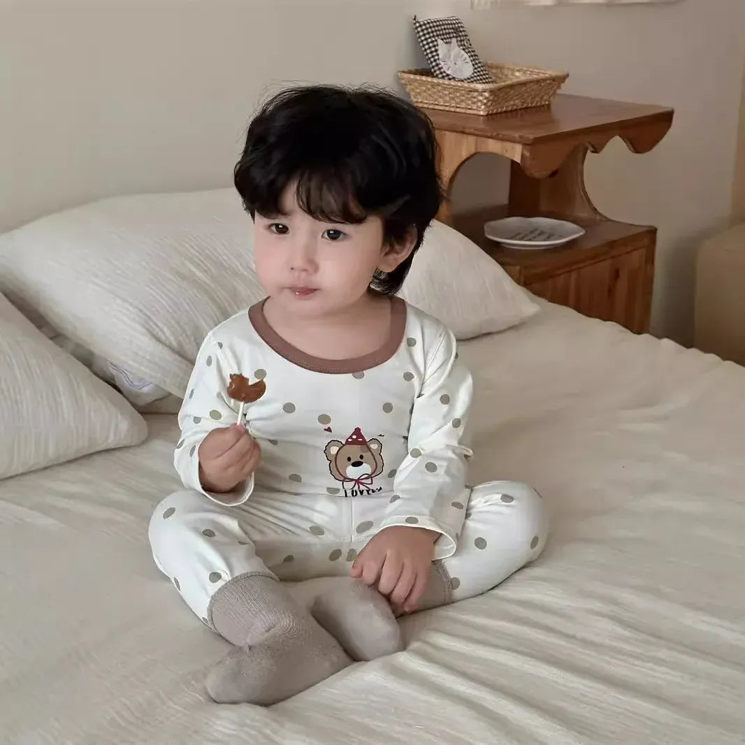 長袖セットアップ bear1 / 9M  73CM ベビーキッズセットアップ 2点セット 長袖パジャマセット 長袖プリントTシャツ+ロングパンツ【mh0008347】