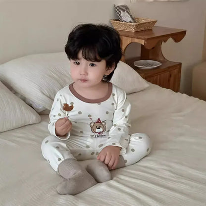 長袖セットアップ bear1 / 9M  73CM ベビーキッズセットアップ 2点セット 長袖パジャマセット 長袖プリントTシャツ+ロングパンツ【mh0008347】