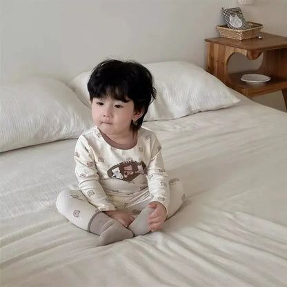 長袖セットアップ bear2 / 9M  73CM ベビーキッズセットアップ 2点セット 長袖パジャマセット 長袖プリントTシャツ+ロングパンツ【mh0008347】
