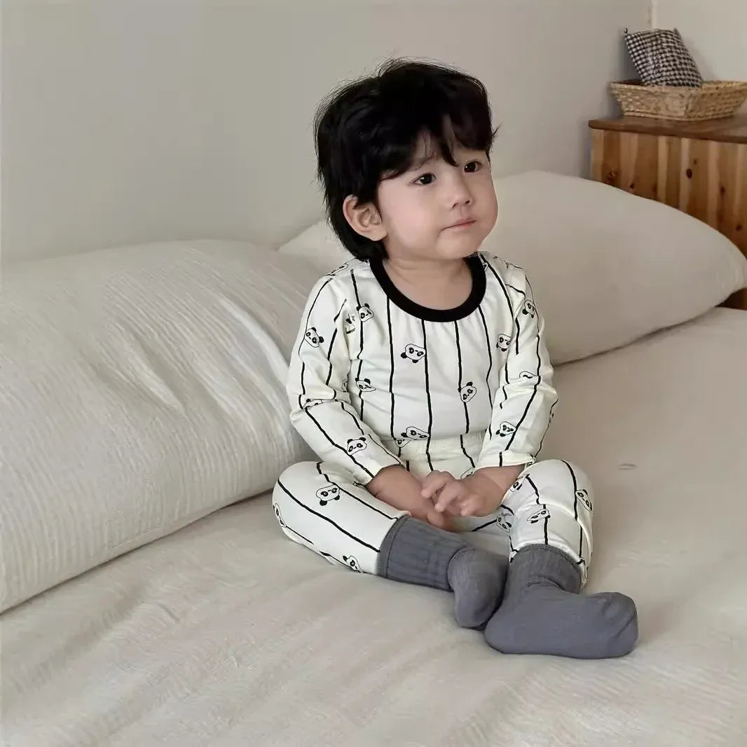長袖セットアップ bear5 / 9M  73CM ベビーキッズセットアップ 2点セット 長袖パジャマセット 長袖プリントTシャツ+ロングパンツ【mh0008347】