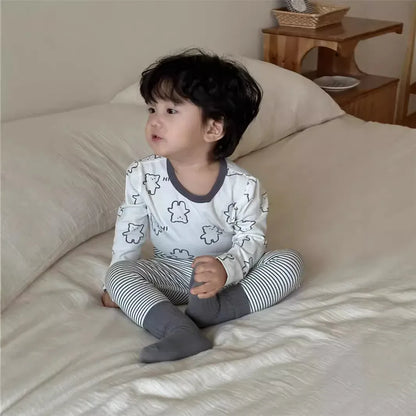 長袖セットアップ bear6 / 9M  73CM ベビーキッズセットアップ 2点セット 長袖パジャマセット 長袖プリントTシャツ+ロングパンツ【mh0008347】