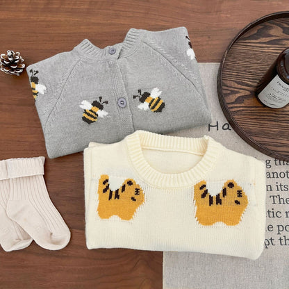 長袖ロンパース ベビージャンプスーツ ハチBee刺繍ニット長袖ロンパース【mh0009197】