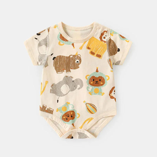 半袖ロンパース Beige / 0-3M 59cm ベビーロンパース 半袖ボディスーツ アニマルプリント【mh0006165】