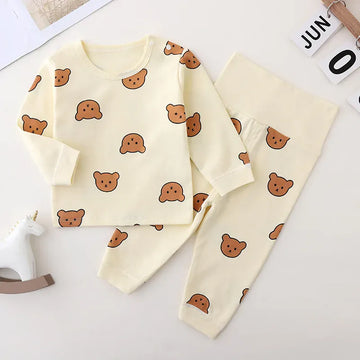 長袖パジャマ Beige / 0-6M 66cm ベビーセットアップ 2点セット ベアくまプリント長袖Tシャツ+ハイウェストロングパンツ パジャマセット【mh0007900】