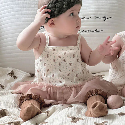 ノースリーブロンパース Beige / 0-6M 66cm ベビーロンパース キャミソール チュチュチュールスカートドッキングボディスーツ【mh0006533】