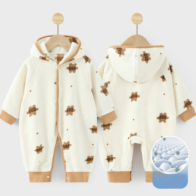 アウタージャンプスーツ Beige / 0-6M 66cm ベビーアウタージャンプスーツ フリースプリントフーディ長袖ロンパース【mh0007883】