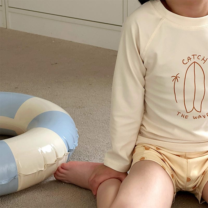 ベビー用水着 Beige / 100cm ボーイズ水着 プリント長袖トップス+ショートパンツスイムウェア【mh0010220】