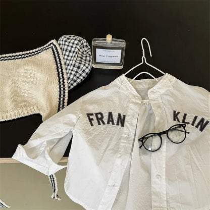 長袖シャツ・ブラウス beige / 12M  80CM キッズトップス レターロゴ刺繍長袖オーバーシャツ 2カラー