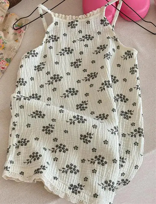 ノースリーブワンピース beige / 12M  80cm キッズワンピース キャミソールサマードレス フラワー小花柄プリント 2カラー