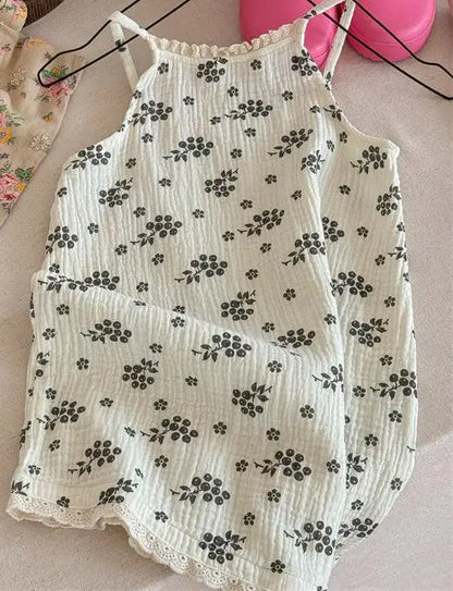 ノースリーブワンピース beige / 12M  80cm キッズワンピース キャミソールサマードレス フラワー小花柄プリント 2カラー