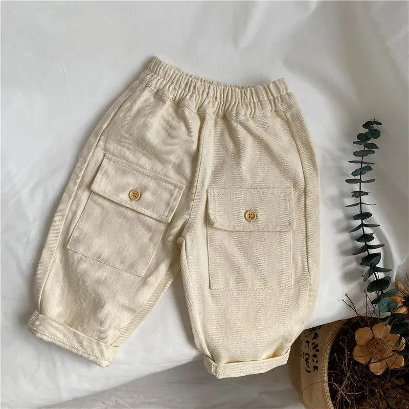 ロングパンツ・スウェットパンツ beige / 12M  80cm キッズパンツ ルーズ ボタン ポケット アクセント ロングパンツ 2カラー