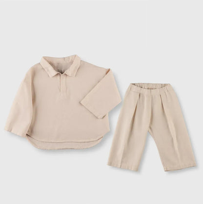 長袖セットアップ beige / 12M  80cm キッズセットアップ 2点セット 長袖ポロシャツ ロングパンツ 3カラー