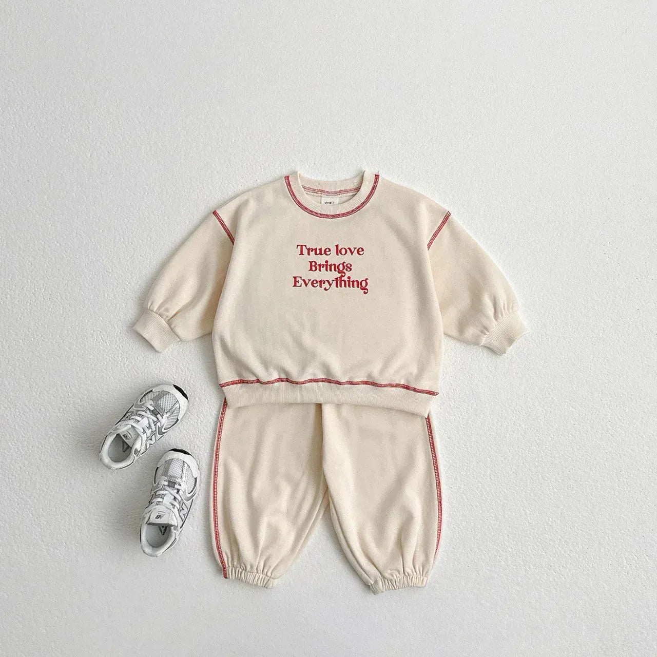 長袖セットアップ Beige / 12M  80CM キッズセットアップ 2点セット レターロゴプリント長袖スウェットシャツ+ロングパンツ【mh0008570】