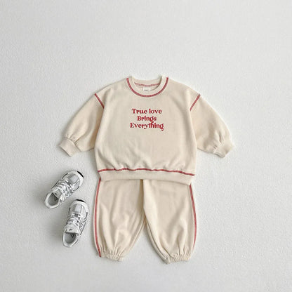 長袖セットアップ Beige / 12M  80CM キッズセットアップ 2点セット レターロゴプリント長袖スウェットシャツ+ロングパンツ【mh0008570】