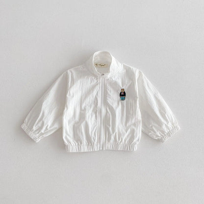 ショートコート・ジャケット・ジャンパー beige / 12M  80cm / 取り寄せ（7〜21日） キッズアウター ウィンドブレーカー ジャンパー ジッパージャケット ベアくまワンポイント 日除け クーラー対策 4カラー