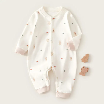 長袖ロンパース Beige / 12M 80cm ベビーロンパース  長袖ジャンプスーツ ベアくまうさぎプリント【mh0006479】