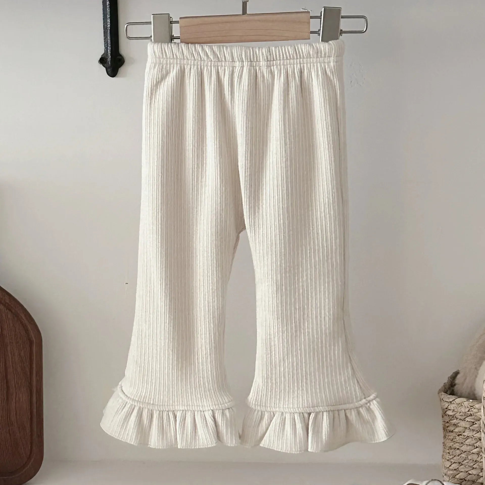 レギンスパンツ Beige / 12M  80CM ベビーパンツ 裾フリル裏フリースリブレギンスパンツ【mh0007868】