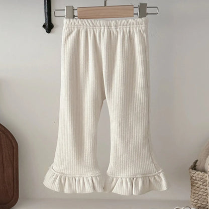 レギンスパンツ Beige / 12M  80CM ベビーパンツ 裾フリル裏フリースリブレギンスパンツ【mh0007868】