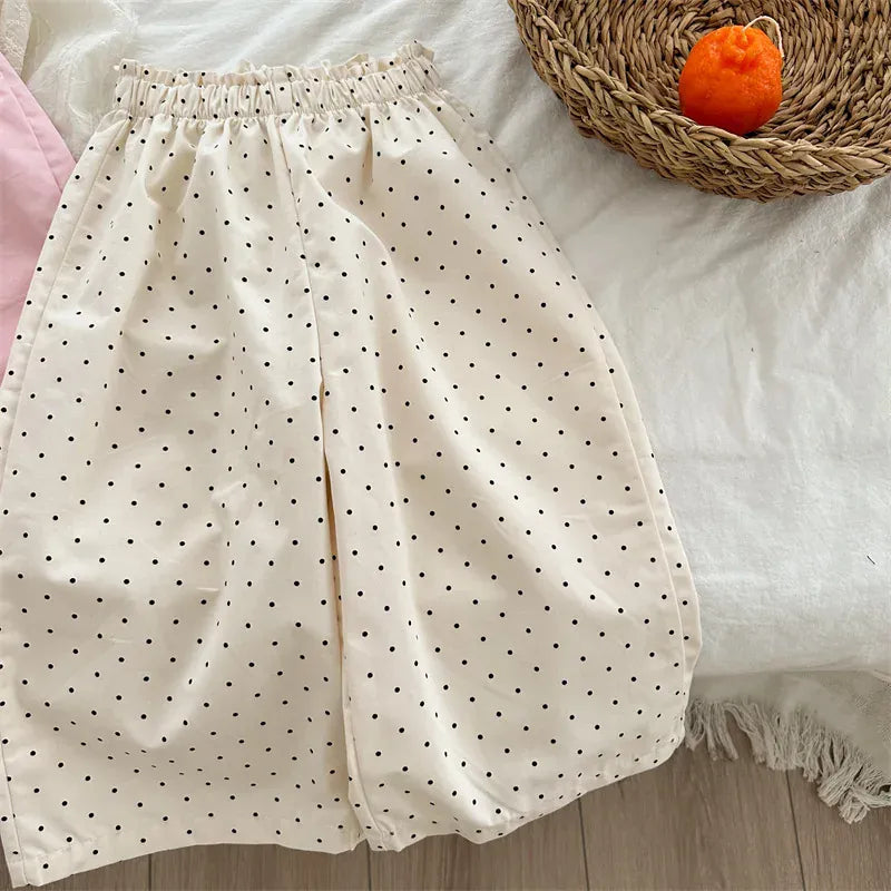 ロングパンツ・スウェットパンツ beige / 18M  (80cm) キッズパンツ ワイドルーズパンツ イージーガウチョパンツ 水玉ドット無地 2カラー