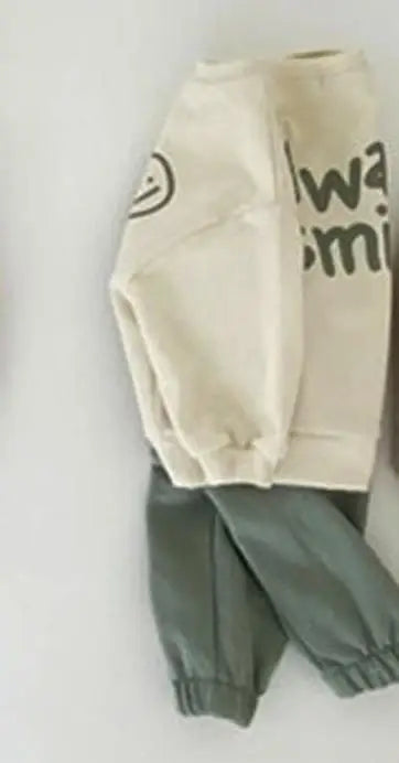 長袖セットアップ beige 2 pcs suit / 6M  66CM ベビーセットアップ 2点セット/ロンパース スマイル レターロゴプリント 長袖ロンパース/スウェットシャツ+パンツ 2カラー【mh0004759】