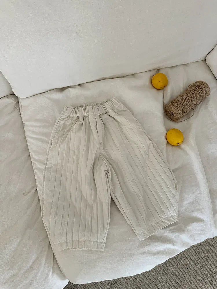 ロングパンツ・スウェットパンツ Beige / 2T (90) / 取り寄せ（7〜21日） キッズパンツ キルティングストライプ裏フリース防寒コクーンロングパンツ【mh0007921】