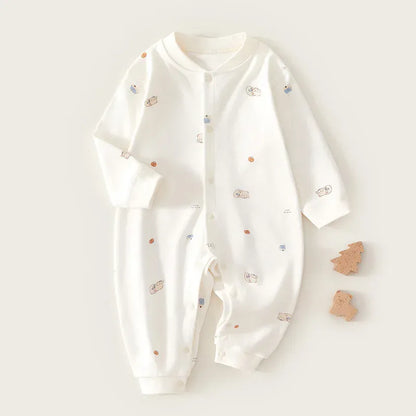 長袖ロンパース Beige / 3-6M 66cm ベビーロンパース 長袖ジャンプスーツ ベアくまプリント ポケット ベージュ コーヒー 2カラー【mh0003731】