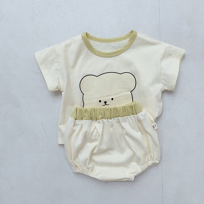 半袖セットアップ Beige / 3-6M 66cm ベビー くま セットアップ Tシャツ + ショートパンツ【mh0006264】