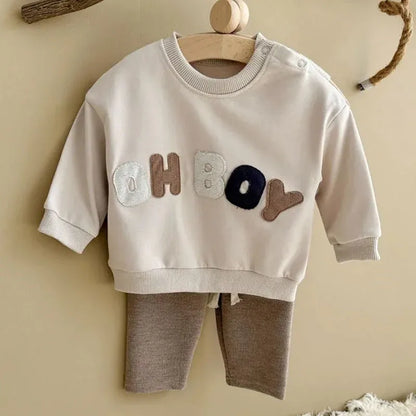 長袖セットアップ Beige / 6-9M 66cm ベビーセットアップ 2点セット 長袖スウェットシャツ+レギンスパンツ レターロゴトレーナー 3カラー【mh0007751】