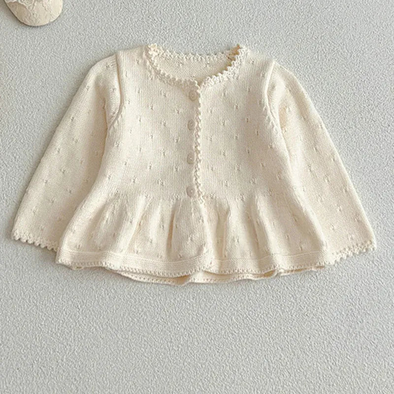 カーディガン・パーカー beige / 66cm ベビーセーター ペプラムカーディガンジャケット フリルレースニット