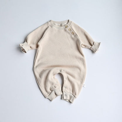 長袖ロンパース beige / 66cm ベビー服 ロンパース ジャンプスーツ 長袖 カバーオール シンプル ベーシック ルーズ コットン コーヒー ベージュ 男の子 女の子