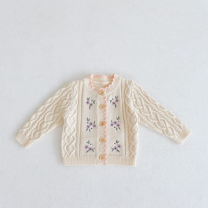 カーディガン・パーカー beige / 66cm ベビー フラワー 花柄 刺繍 ニット カーディガン ブルー ピンク ベージュ ガールズ