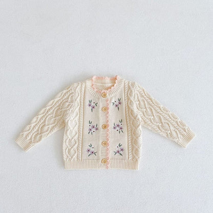 カーディガン・パーカー beige / 66cm ベビー フラワー 花柄 刺繍 ニット カーディガン ブルー ピンク ベージュ ガールズ