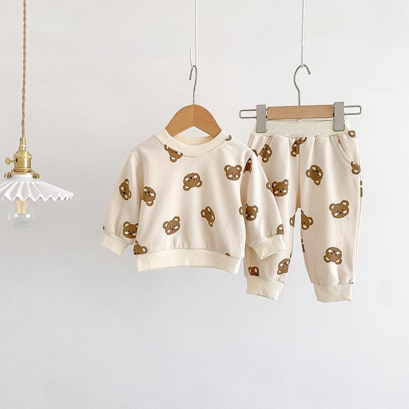 長袖セットアップ beige / 66cm ベビー セットアップ くま ベア スウェットシャツ パンツ アプリコットベージュ ボーイズ