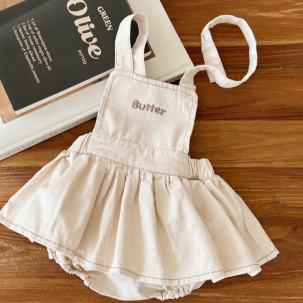 ノースリーブロンパース Beige / 66cm 0-6m ベビーロンパース サスペンダースカートボディスーツ レターロゴプリント 2カラー