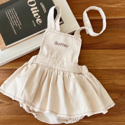 ノースリーブロンパース Beige / 66cm 0-6m ベビーロンパース サスペンダースカートボディスーツ レターロゴプリント 2カラー