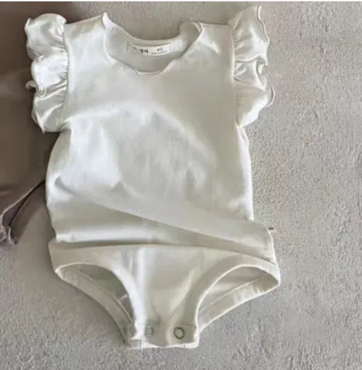 半袖ロンパース Beige / 66cm 0-6m ベビーロンパース フリルスリーブボディスーツ 3カラー【mh0005382】