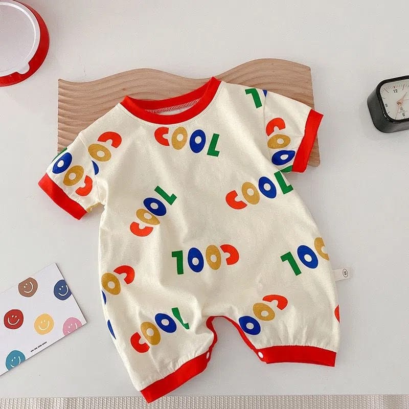 半袖ロンパース Beige / 66cm 0-6m ベビーロンパース 半袖ジャンプスーツ カラフルレターロゴプリント【mh0005383】