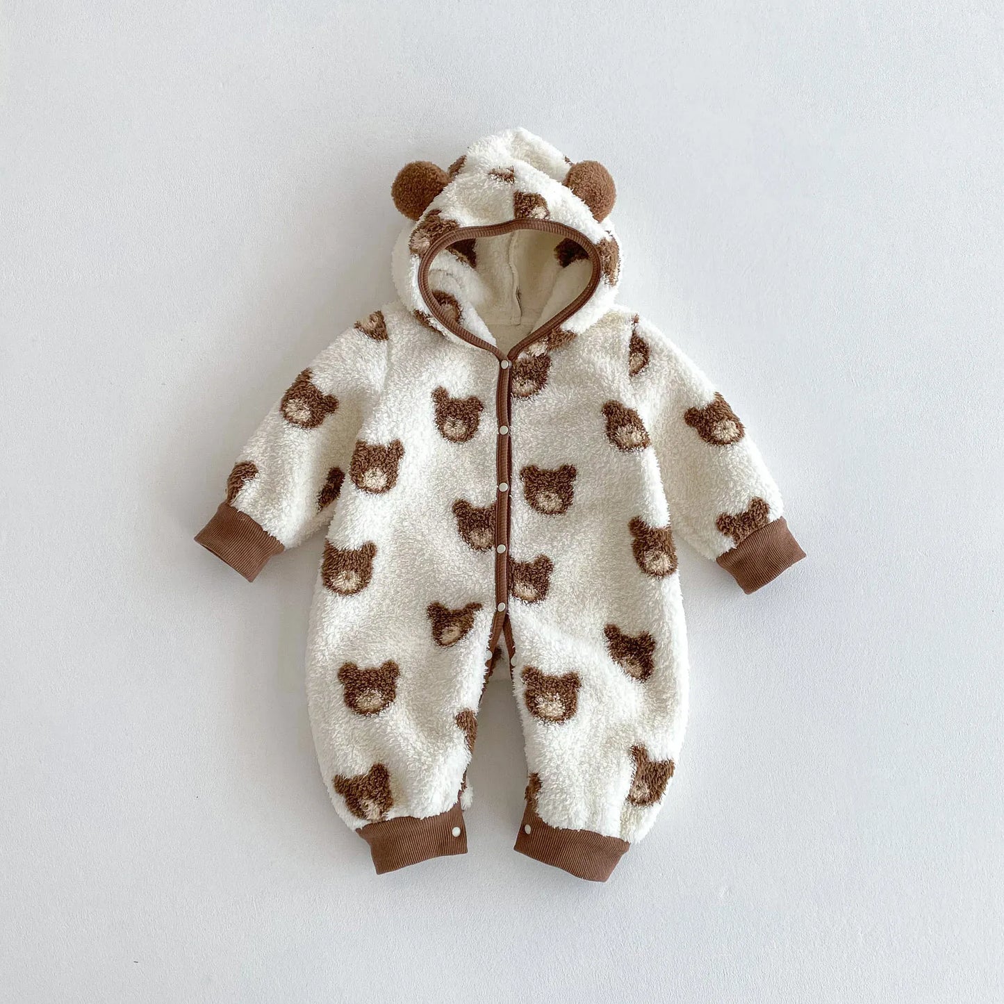 アウタージャンプスーツ Beige / 66cm 0-6m ベビーアウタージャンプスーツ ベアくまボアフリース耳付きフーディ長袖ロンパース【mh0007615】