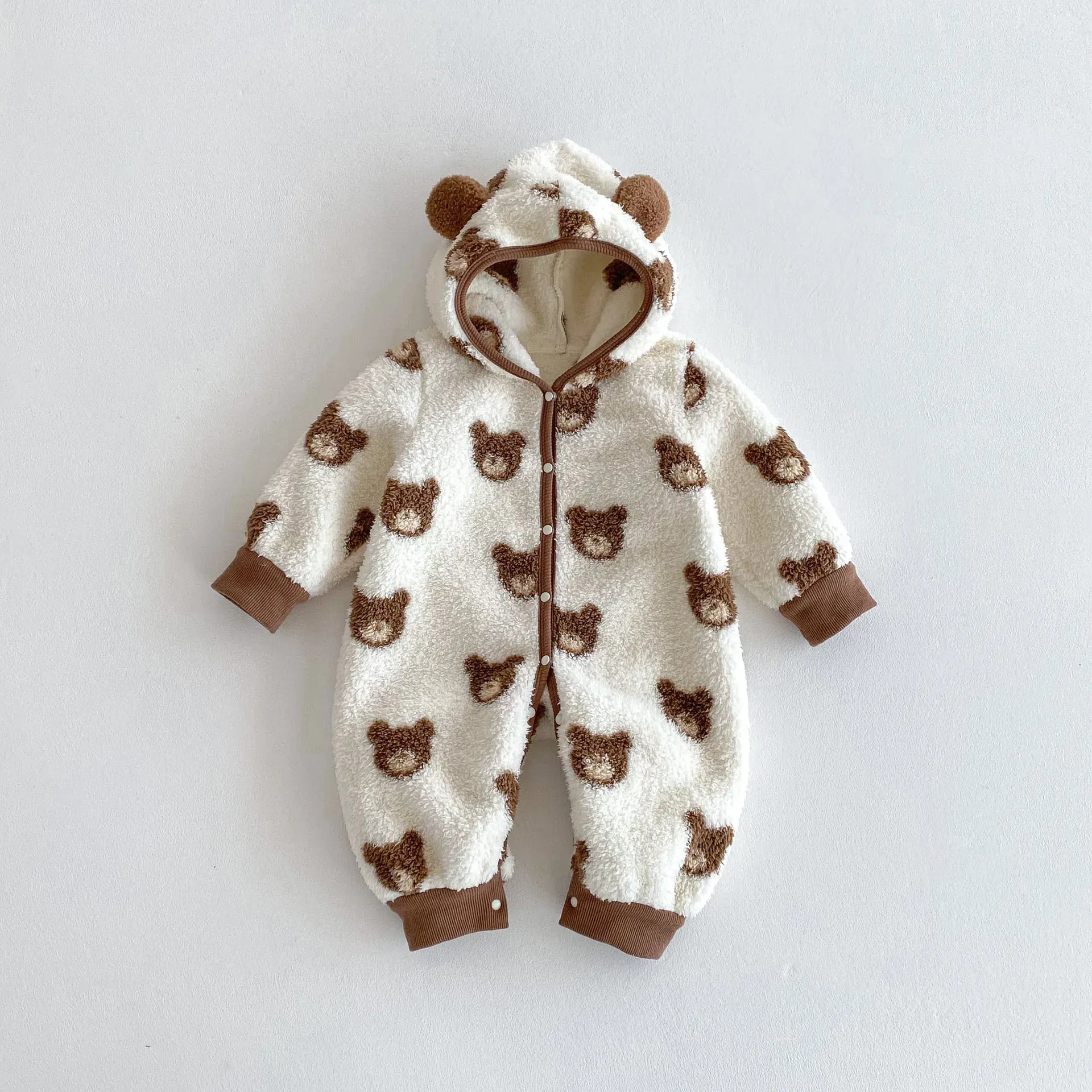 アウタージャンプスーツ Beige / 66cm 0-6m ベビーアウタージャンプスーツ ベアくまボアフリース耳付きフーディ長袖ロンパース【mh0007615】